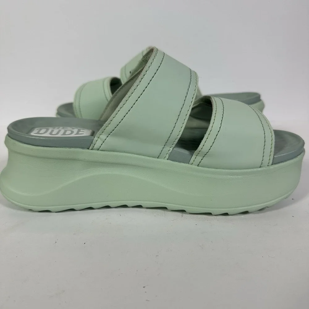 Hey Dude DelRay Sandals Women's US 6 Mint Green Slip On Platform Slide